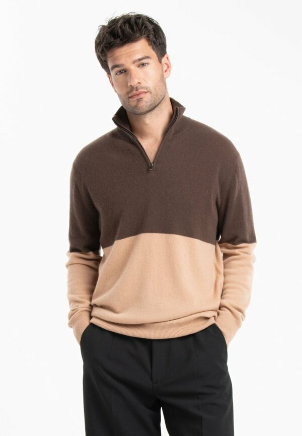 pull camionneur cachemire marron/camel clair homme gabi 2
