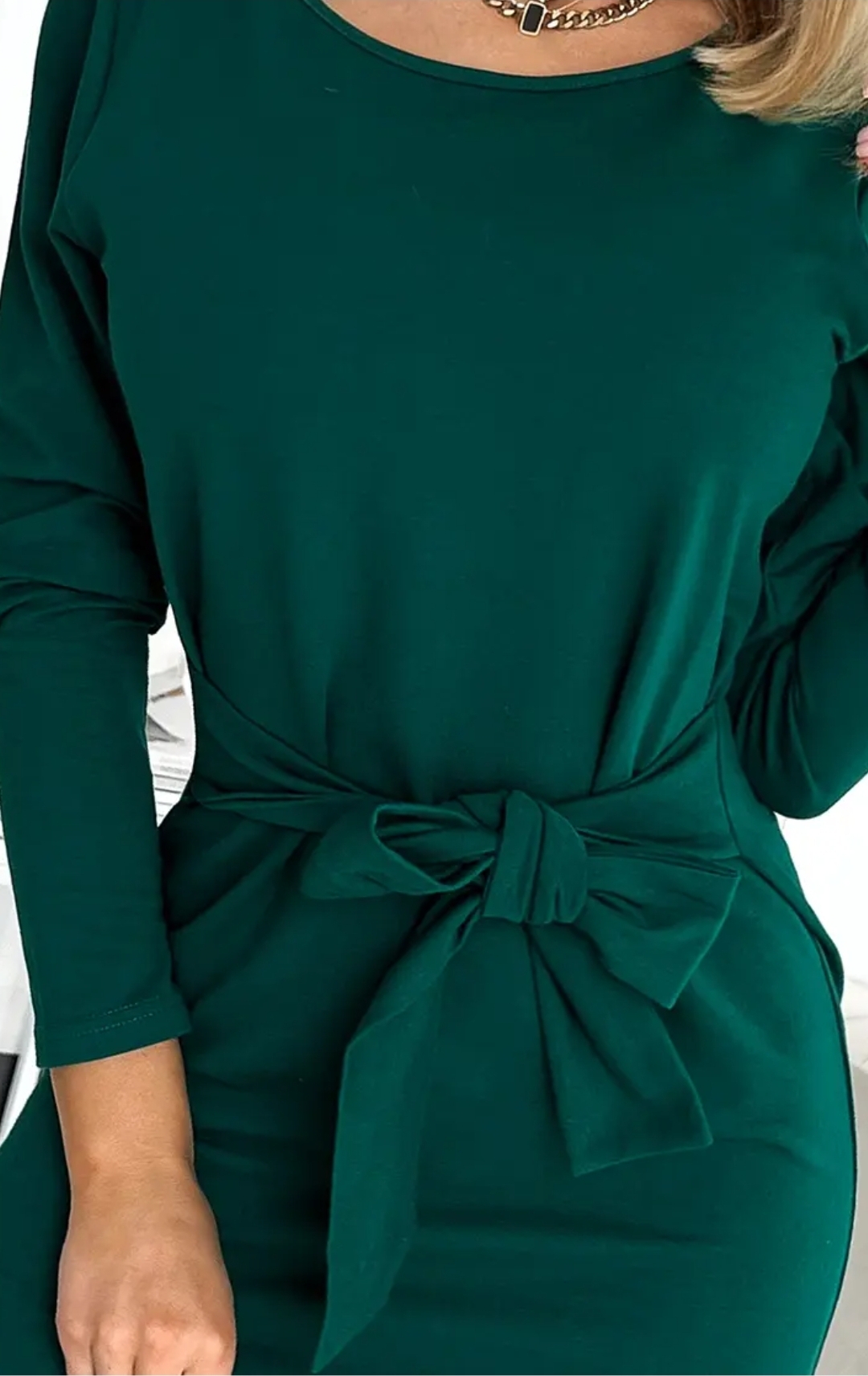 Robe pour femmes vertes en coton avec ceinture – Image 2