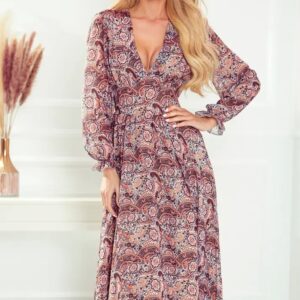 Robe Midi Numoco 378-1 Mousseline Bohème Marron - Élégante