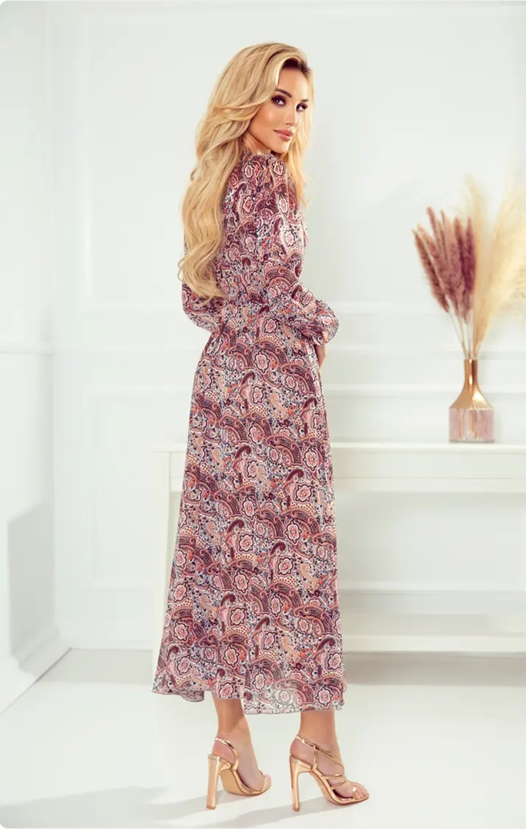 Robe Midi Numoco 378-1 Mousseline Bohème Marron - Élégante – Image 2