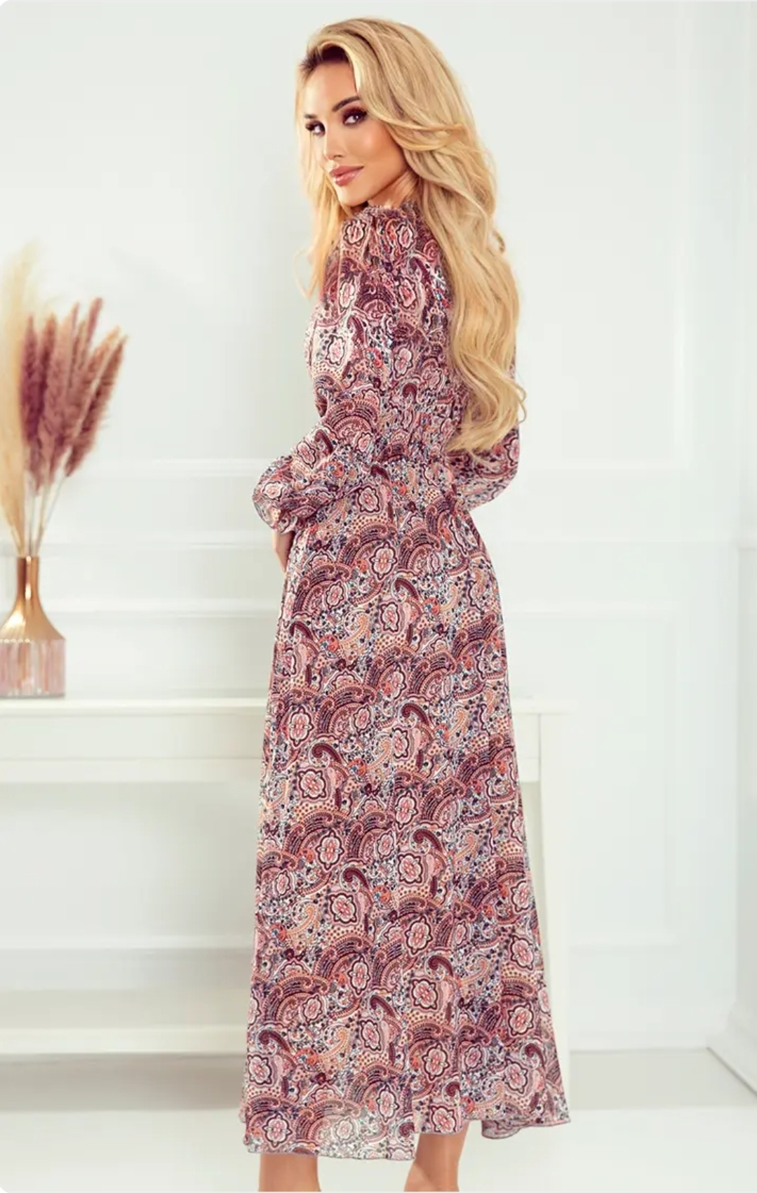 Robe Midi Numoco 378-1 Mousseline Bohème Marron - Élégante – Image 4