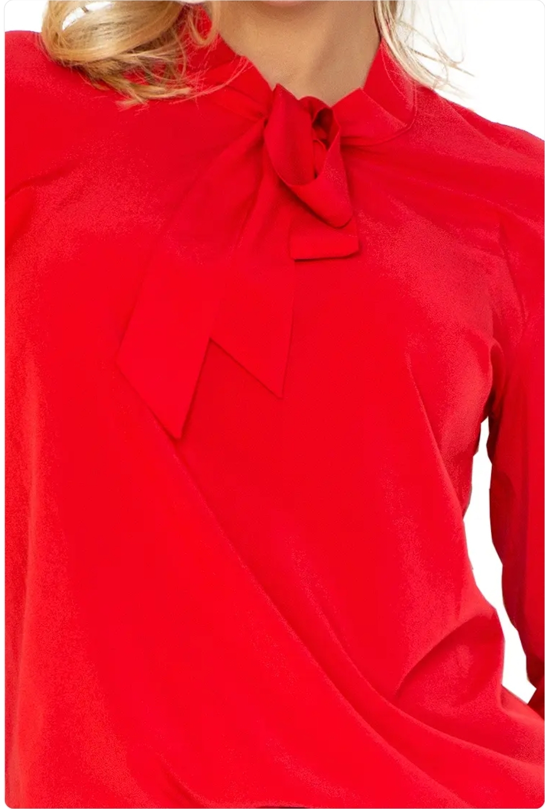 Blouse rouge Numoco 140-3 avec cordon décoratif et manches longues pour femme