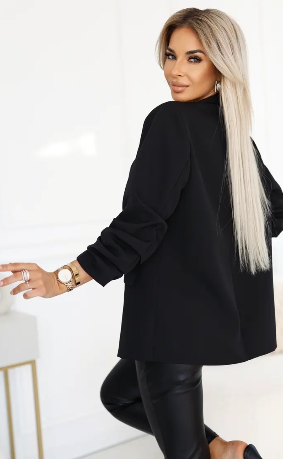 Veste Classique Numoco Basic 588-1 Noire - Manches Drapées – Image 3