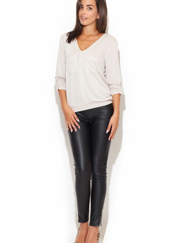 Pantalon femme simili cuir noir zippé – Effet seconde peau, détails dorés