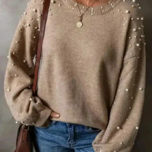 Pull femme avec perles – Épaules tombantes, style chic & moderne