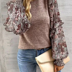 Blouse Femme Col Rond à Manches Fleurie – Élégance et Modernité