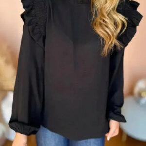 Blouse Femme Col Froncé à Volants et Manches Bouffantes – Élégance Originale