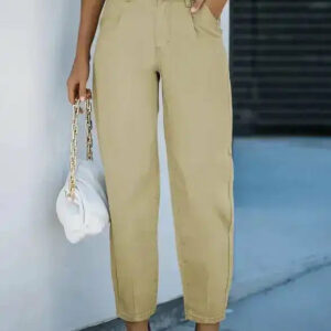 Pantalon femme taille haute en denim kaki