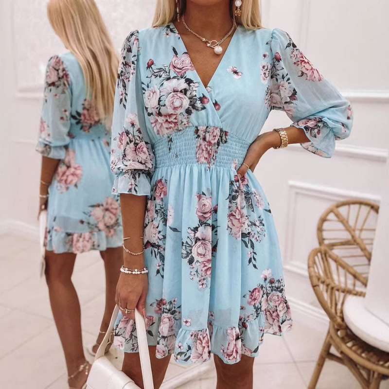 Robe Fleurie Courte Femme Élégante Col V Taille Haute Chic 2026 – Dropvet Robe Fleurie Courte Femme Élégante Col V Taille Haute Chic 2026 – Image 6