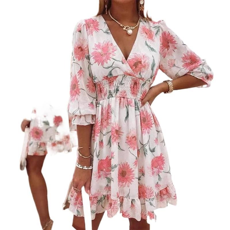 Robe Fleurie Courte Femme Élégante Col V Taille Haute Chic 2026 – Dropvet Robe Fleurie Courte Femme Élégante Col V Taille Haute Chic 2026 – Image 2