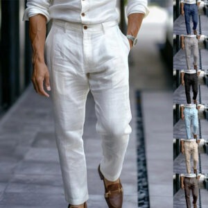 pantalon en lin homme uni