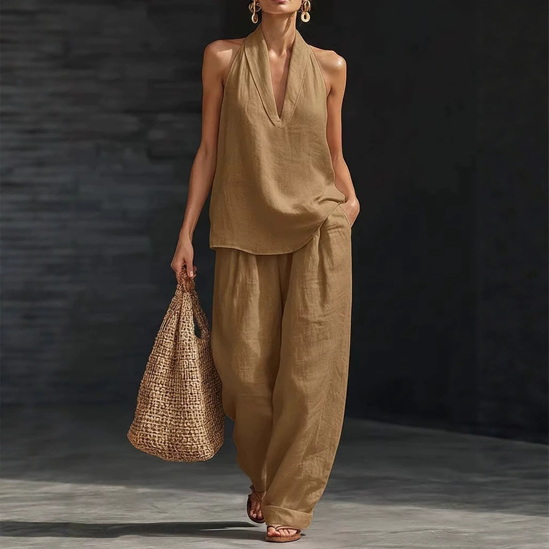 Ensemble Femme Lin Épaules Dénudées – 8 Coloris – Dropvet ensemble femme lin épaules dénudées
