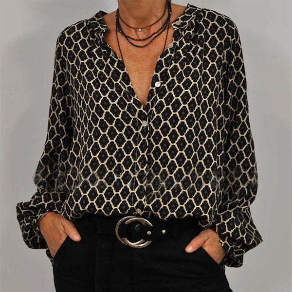 Chemise Femme motif géométrique Élégante en 6 Tailles – Dropvet chemise femme motif géométrique