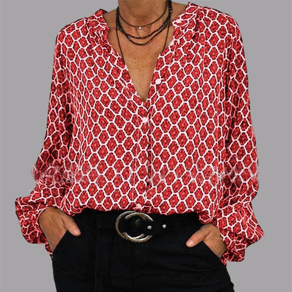Chemise Femme motif géométrique Élégante en 6 Tailles – Dropvet Chemise Femme motif géométrique Élégante en 6 Tailles – Image 3