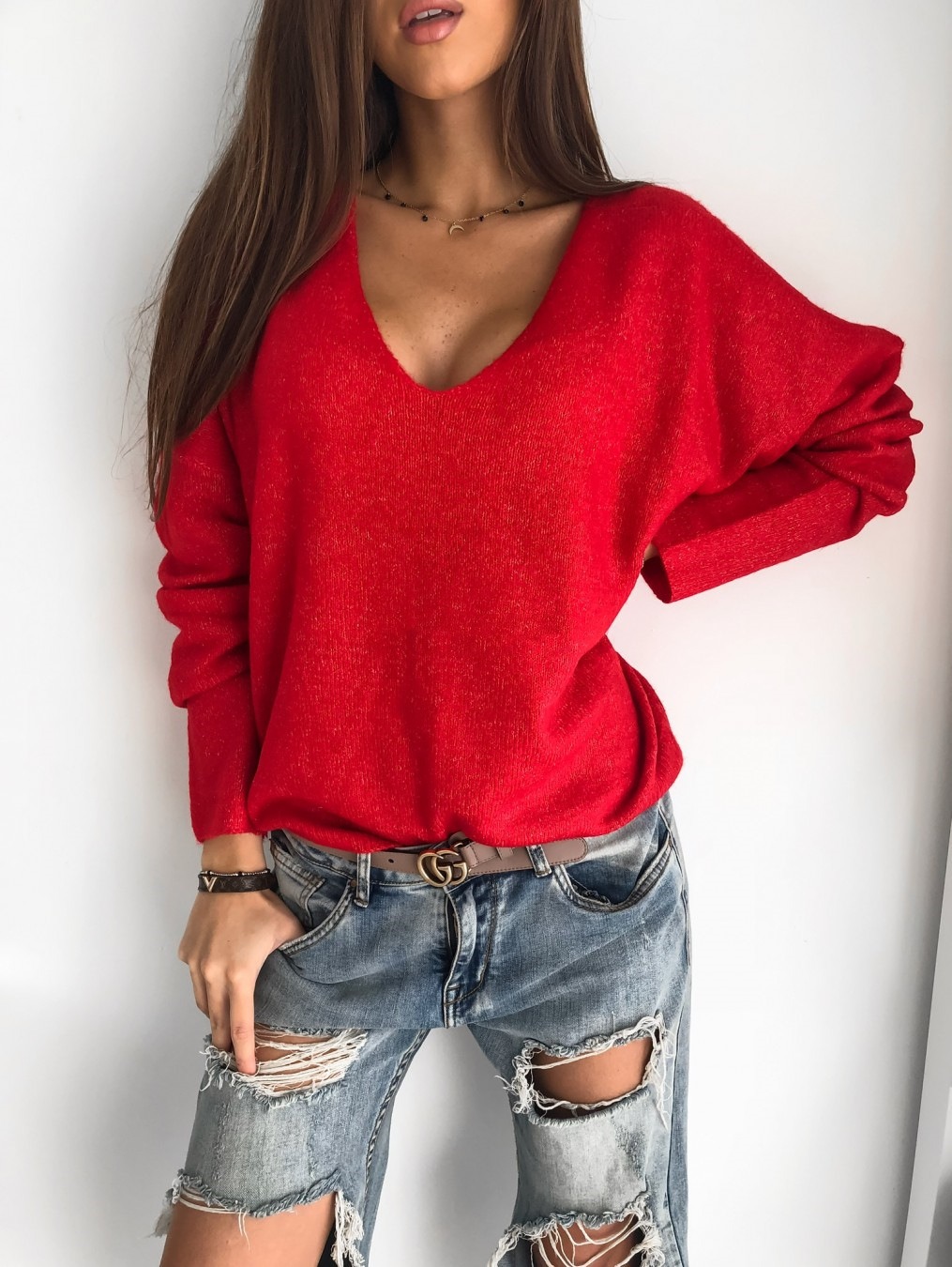 Pull Col V Oversize Femme Tendance en 4 Coloris – Dropvet Pull Col V Oversize Femme Tendance en 4 Coloris – Image 2