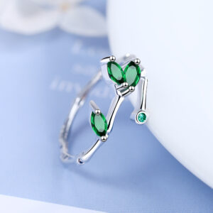 bague ajustable feuilles émeraude femme