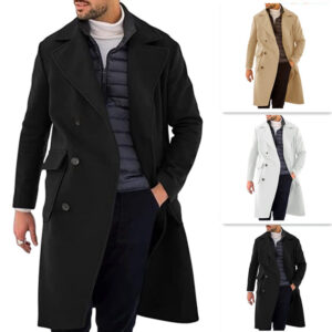 Manteau long homme croisé en laine noir élégant hiver