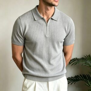 polo zippé homme