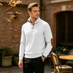 pull jacquard homme col boutonné