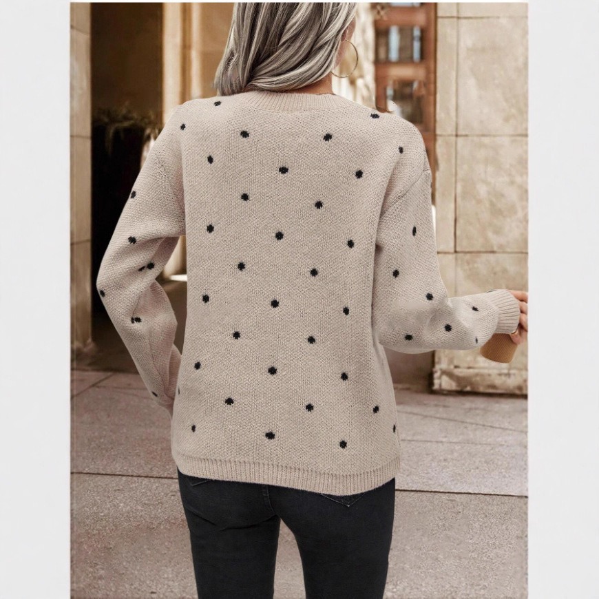 Pull femme à pois élégant 2026 Maille douce manches longues – Dropvet Pull femme à pois élégant 2026 Maille douce manches longues – Image 2