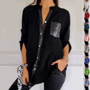 chemise femme poche sequins boutonnée