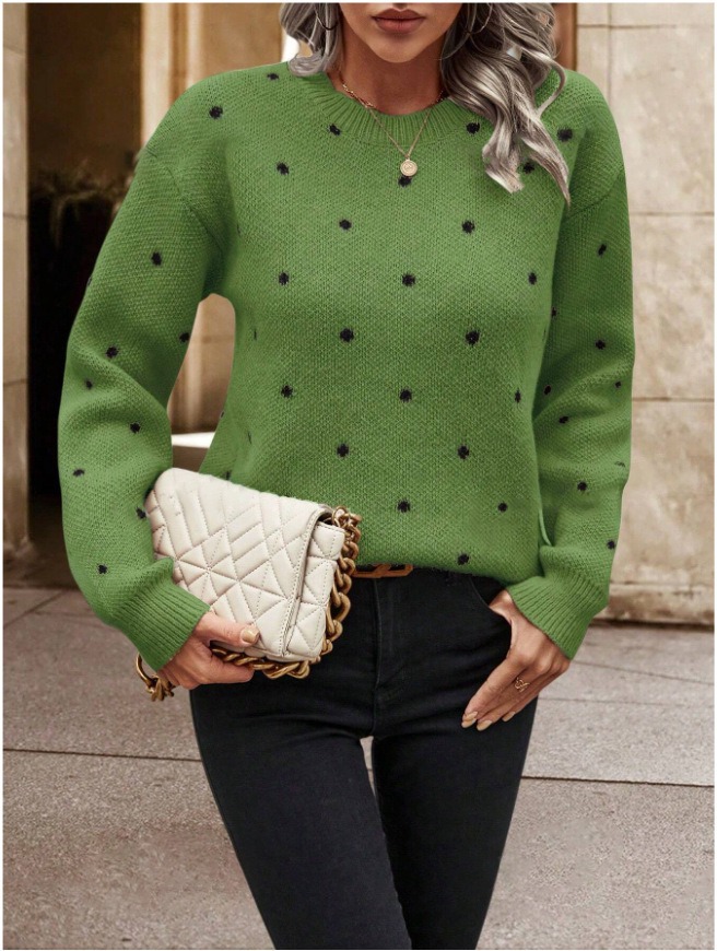 Pull femme à pois élégant 2026 Maille douce manches longues – Dropvet Pull femme à pois élégant 2026 Maille douce manches longues – Image 3