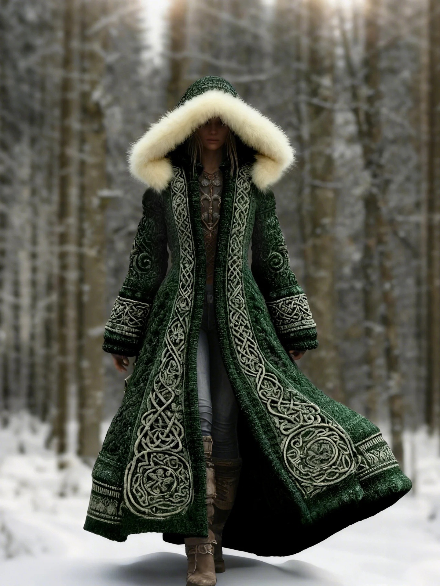 Manteau long femme Fantasy unique 2026 – Capuche imprimé 3D celtique – Dropvet Manteau long femme Fantasy unique 2026 – Capuche imprimé 3D celtique – Image 8