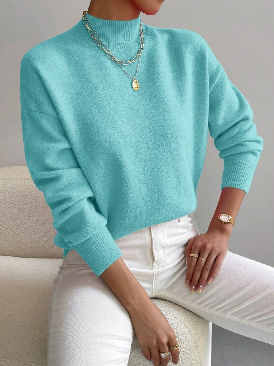 Pull femme col montant manches longues – Pull en maille uni élégant 2026 – Dropvet Pull femme col montant manches longues – Pull en maille uni élégant 2026 – Image 8