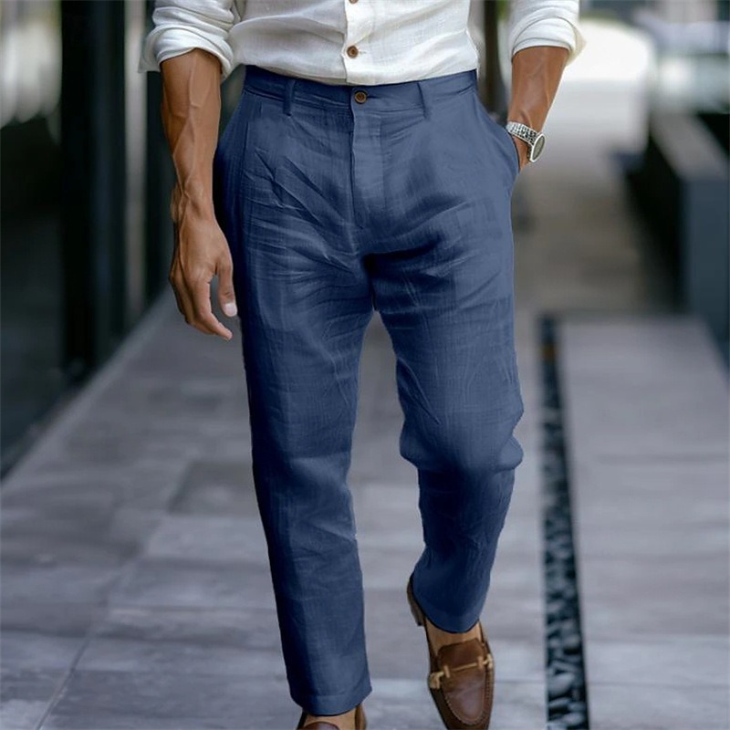 Pantalon en Lin Homme Uni Respirant élégant – 7 Coloris – Dropvet Pantalon en Lin Homme Uni Respirant élégant – 7 Coloris – Image 3