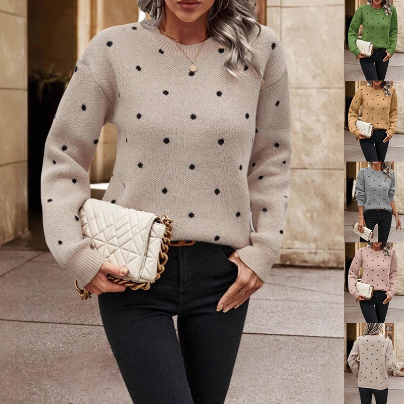 Pull femme à pois élégant 2026 Maille douce manches longues – Dropvet pull femme à pois