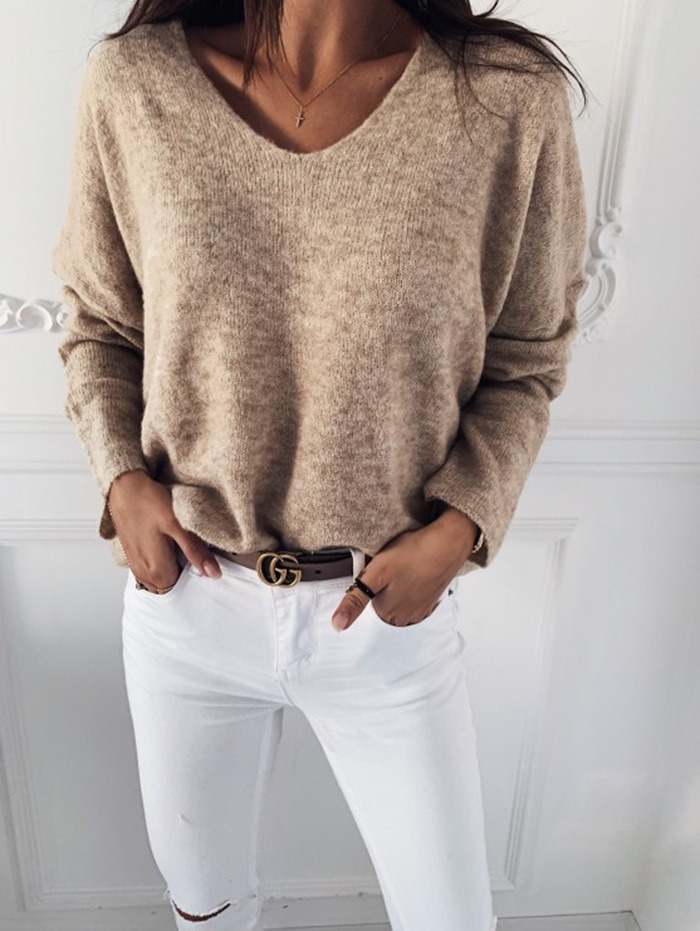 Pull Col V Oversize Femme Tendance en 4 Coloris – Dropvet Pull Col V Oversize Femme Tendance en 4 Coloris – Image 3