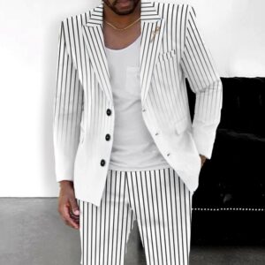 ensemble veste short rayé style britannique homme