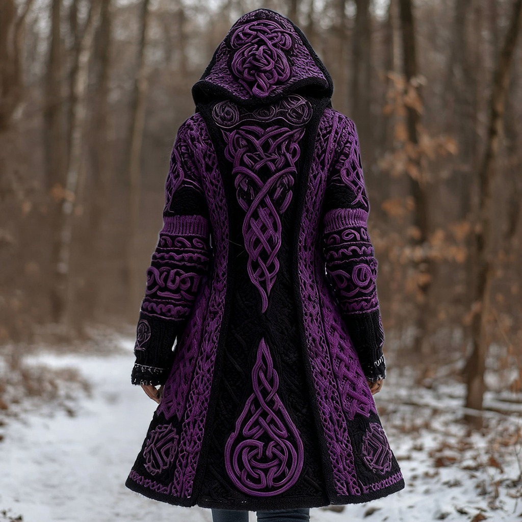 Manteau long femme Fantasy unique 2026 – Capuche imprimé 3D celtique – Dropvet Manteau long femme Fantasy unique 2026 – Capuche imprimé 3D celtique – Image 6