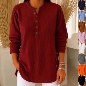 pull femme col V boutons