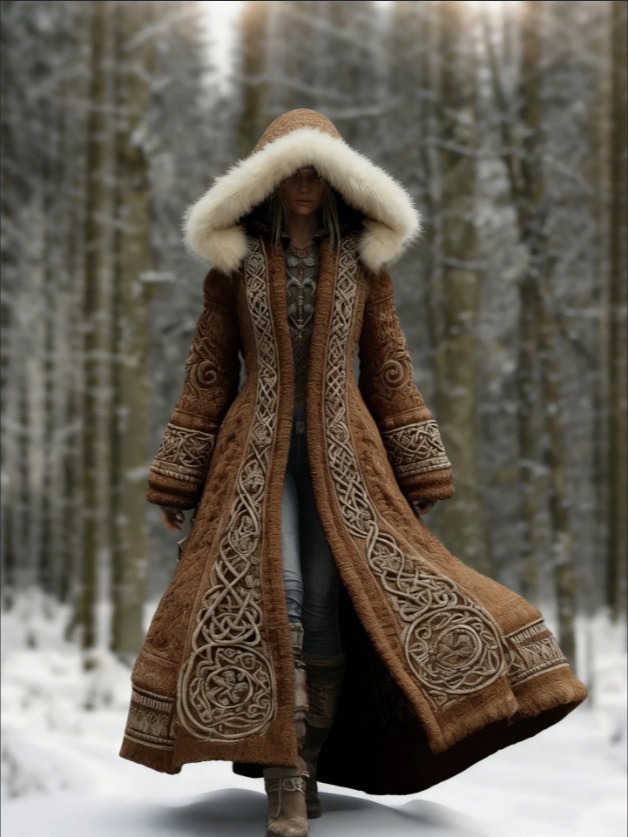 Manteau long femme Fantasy unique 2026 – Capuche imprimé 3D celtique – Dropvet Manteau long femme Fantasy unique 2026 – Capuche imprimé 3D celtique – Image 9