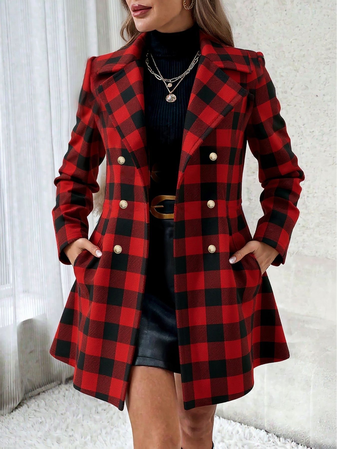 Manteau à carreaux femme grande taille Élégant 2026 – Doublé polaire chic – Dropvet Manteau à carreaux femme grande taille Élégant 2026 – Doublé polaire chic – Image 6