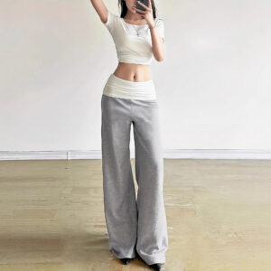 Pantalon femme évasé gris