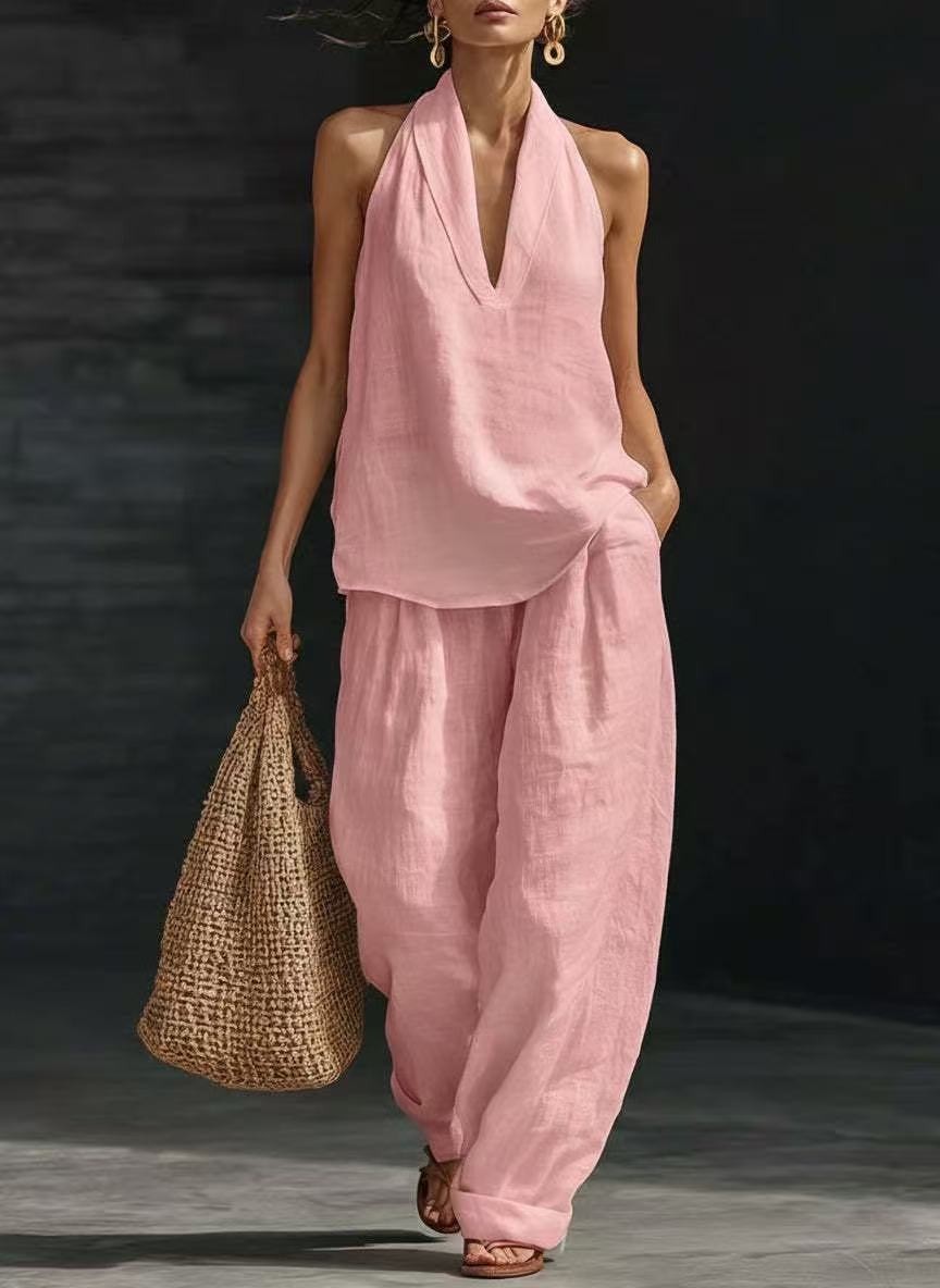 Ensemble Femme Lin Épaules Dénudées – 8 Coloris – Dropvet Ensemble Femme Lin Épaules Dénudées – 8 Coloris – Image 3