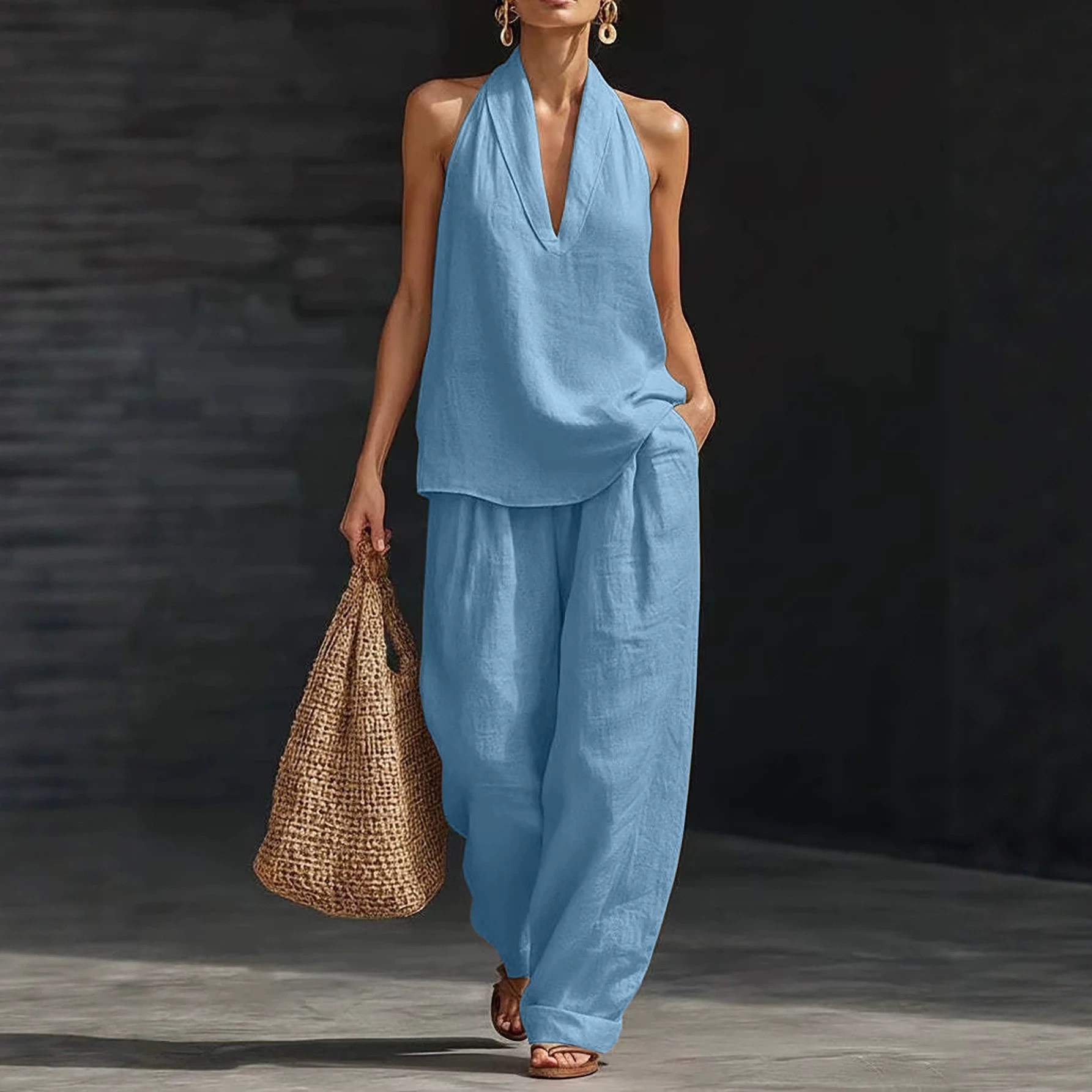 Ensemble Femme Lin Épaules Dénudées – 8 Coloris – Dropvet Ensemble Femme Lin Épaules Dénudées – 8 Coloris – Image 10