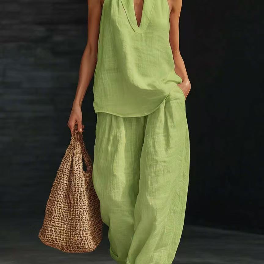 Ensemble Femme Lin Épaules Dénudées – 8 Coloris – Dropvet Ensemble Femme Lin Épaules Dénudées – 8 Coloris – Image 2
