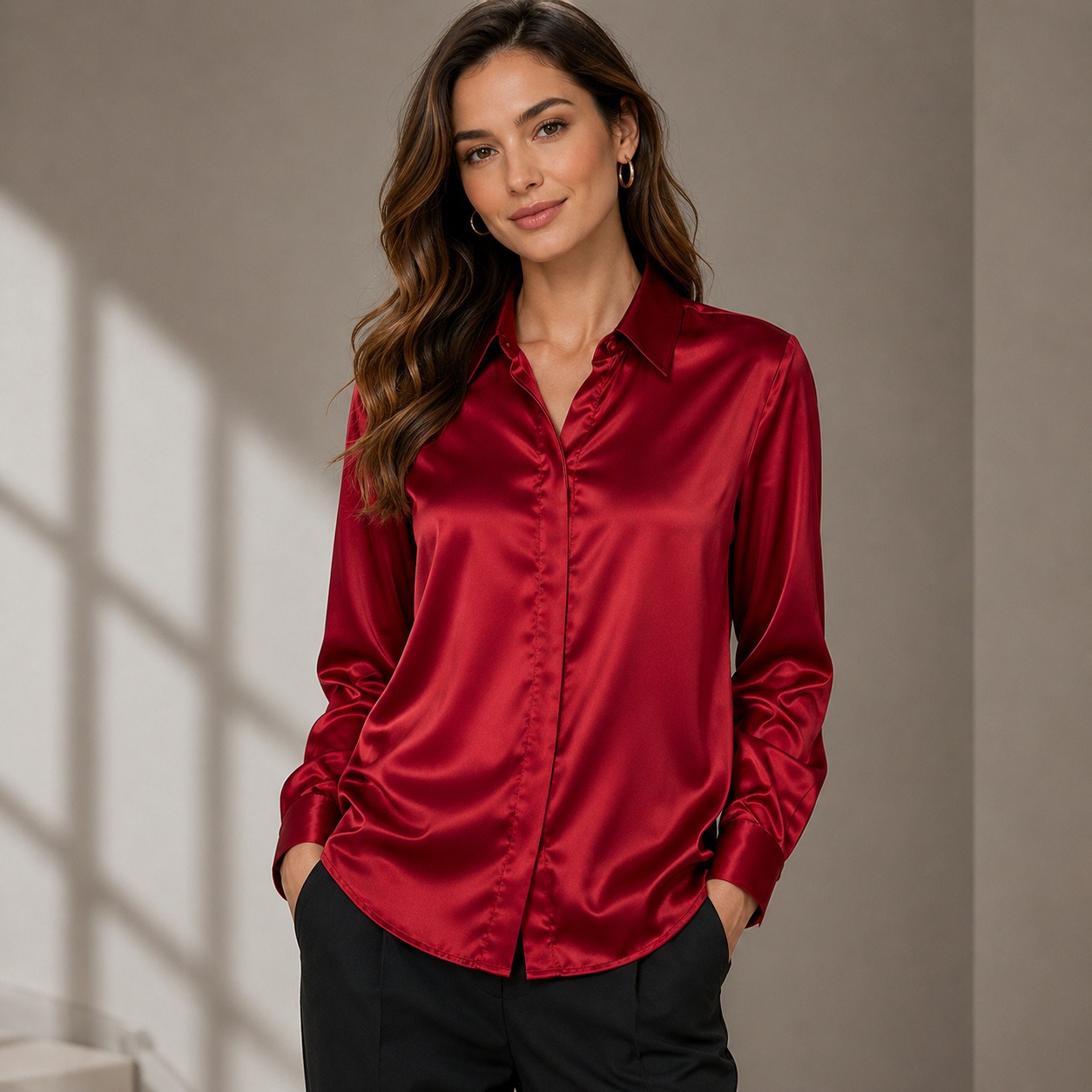 Chemisier Femme Satin Élégant – 11 Coloris – Dropvet Chemisier Femme Satin Élégant – 11 Coloris – Image 2