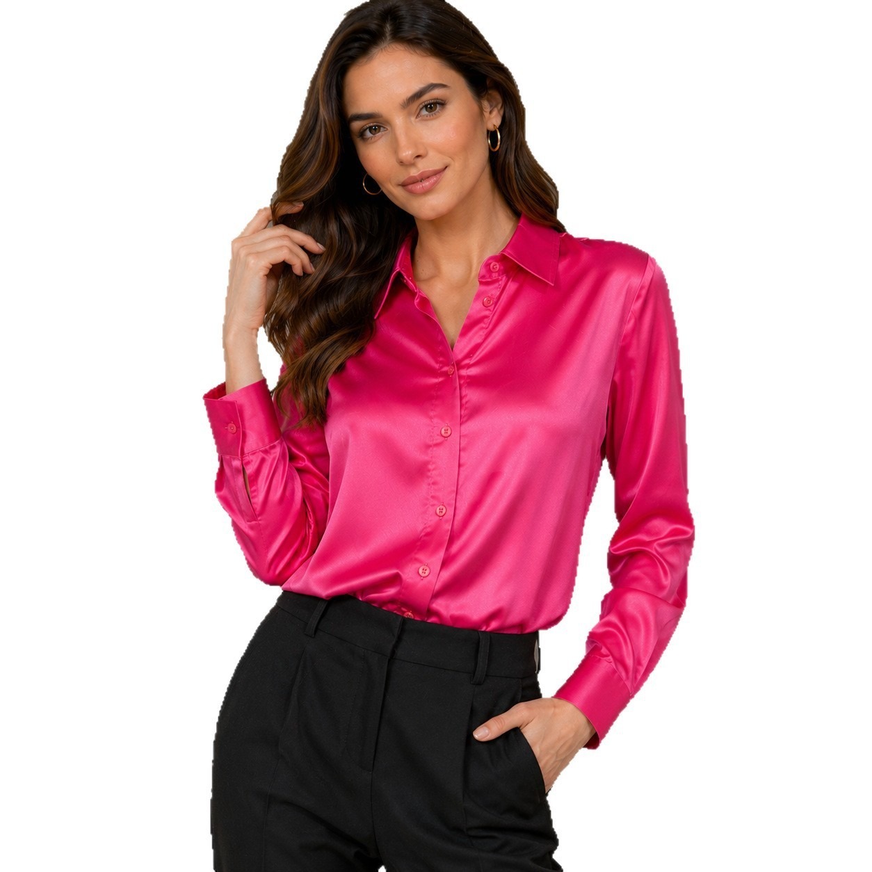 Chemisier Femme Satin Élégant – 11 Coloris – Dropvet Chemisier Femme Satin Élégant – 11 Coloris – Image 10