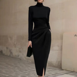 robe col roulé asymétrique